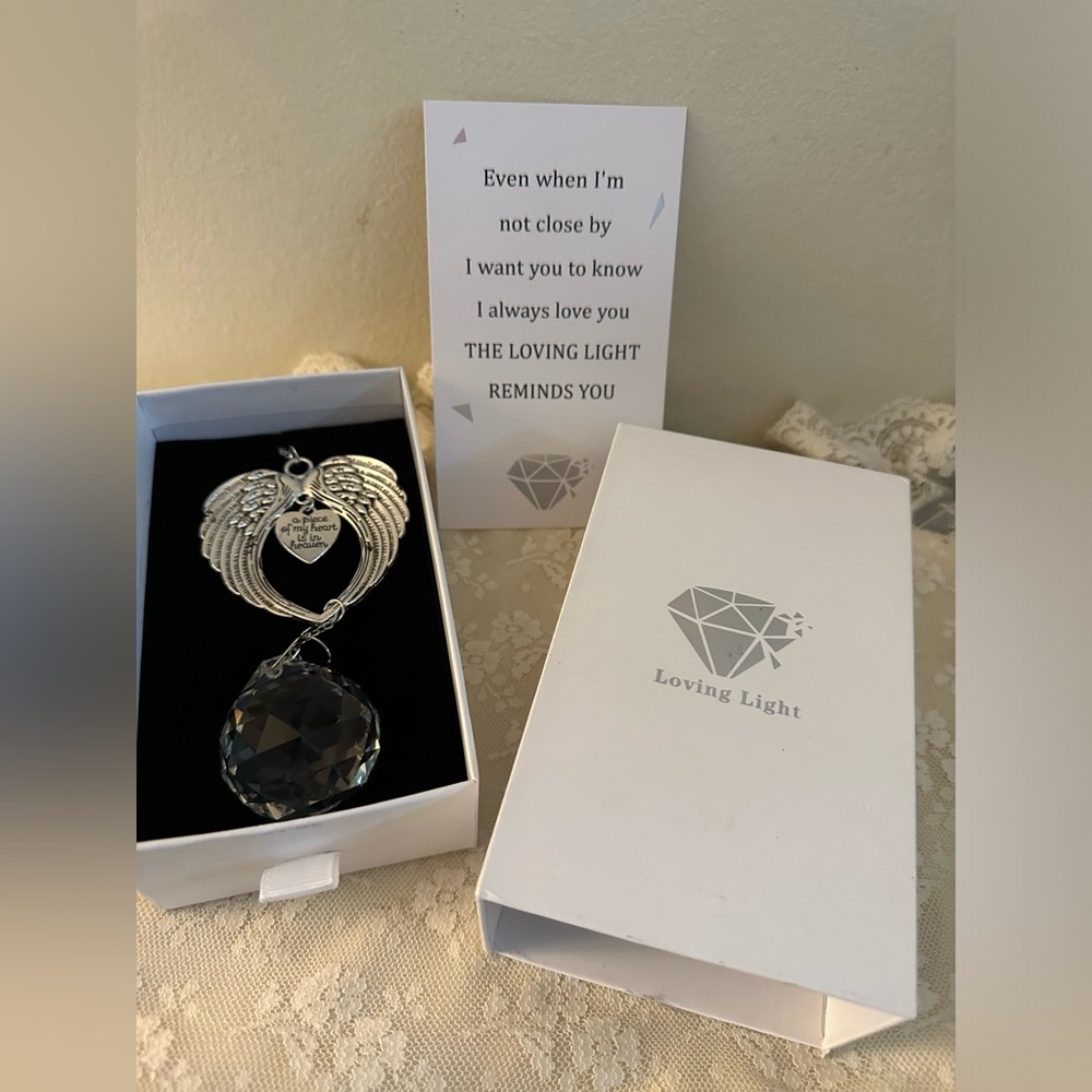 Silver Angel Wing Crystal Suncatcher Memorial Gift